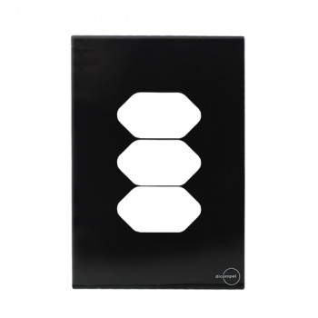 Placa p/ 3 Tomadas Separadas 4x2 - Novara Glass Preto Grafite